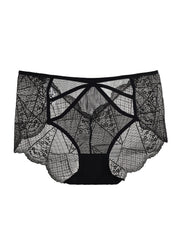 3pk Plus Size Lace Mid Waist Semi Sheer Panties