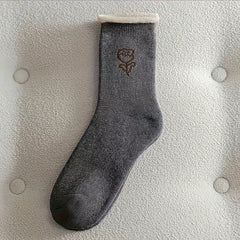 5 Pairs Women's Winter Floral Pattern Mid Calf Socks