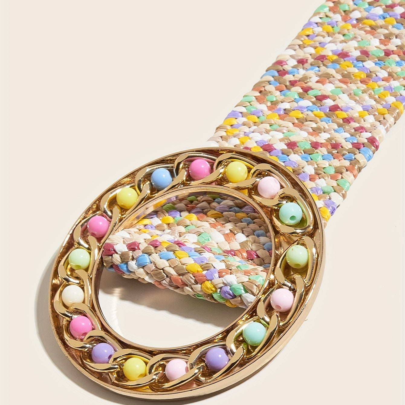 Boho Candy Straw Belt Hollow Out Buckle Elastic Waistband