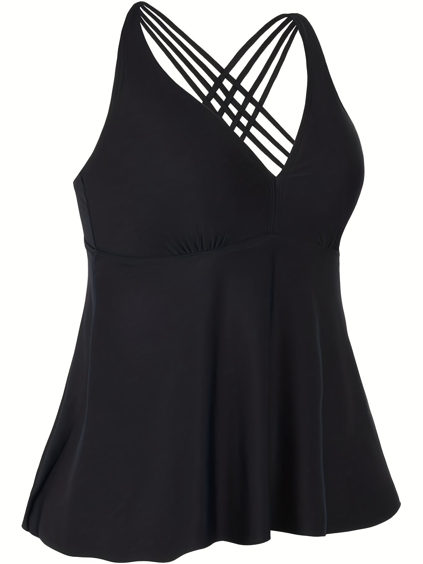 Modest Tankini Set V Neck Crisscross Back Top & Panty Swimsuit