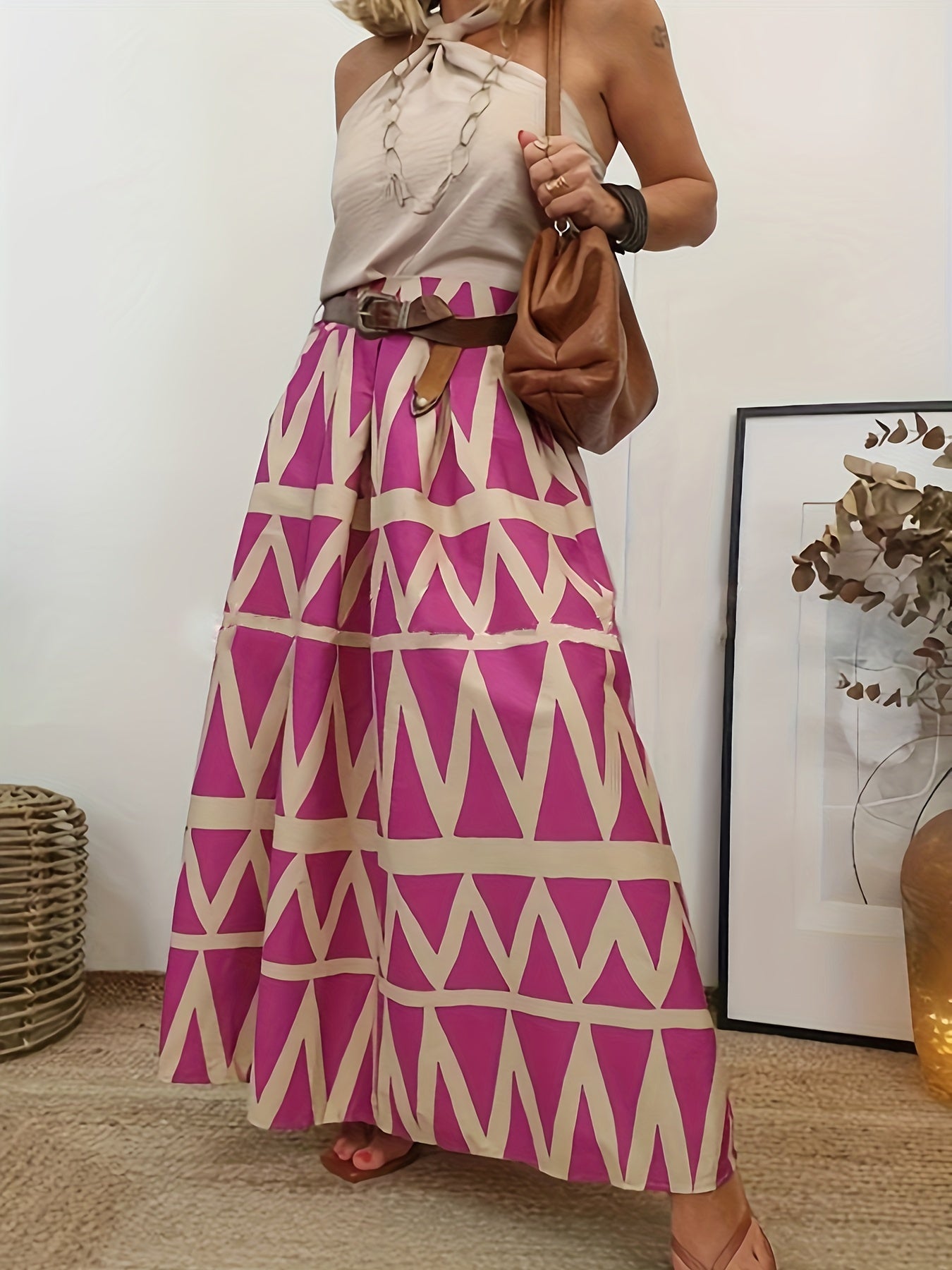 Ethnic Style Skirt Women's Plus Geometric Print A line Maxi Skirt