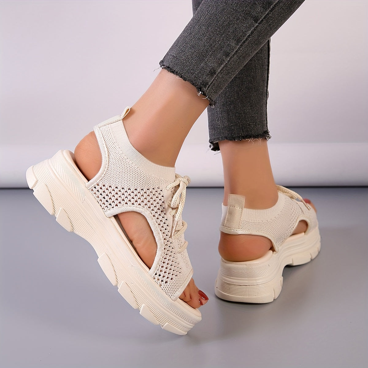 Women's Mesh Lace-up Sports Sneakers Platform Sandals