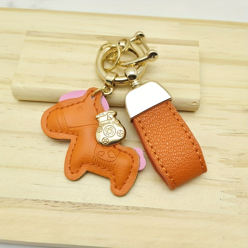 Pony Decorative Keychain Faux Leather Keyring Gift Men Women