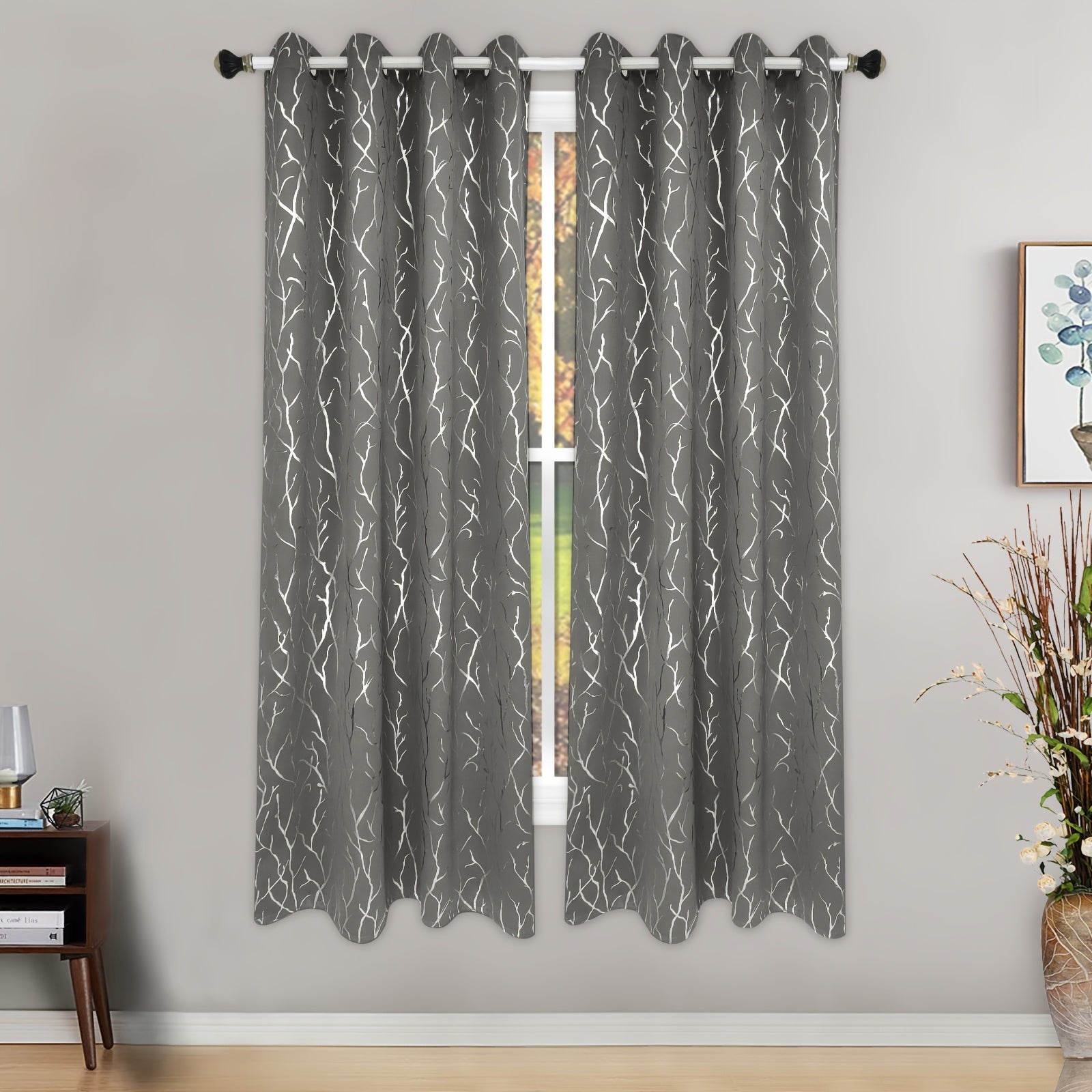 Grey Silvery Branch Blackout Curtain