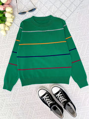 Boys Striped Block Sweater Round Neck Long Sleeve Pullover