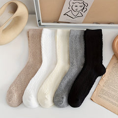 5 Pairs Retro Twist Textured Mid Tube Socks Women's Stockings