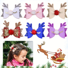 Christmas Party Elk Antlers Hair Clip Sequin Bows Hair Pin Girls Hair Accessorie
