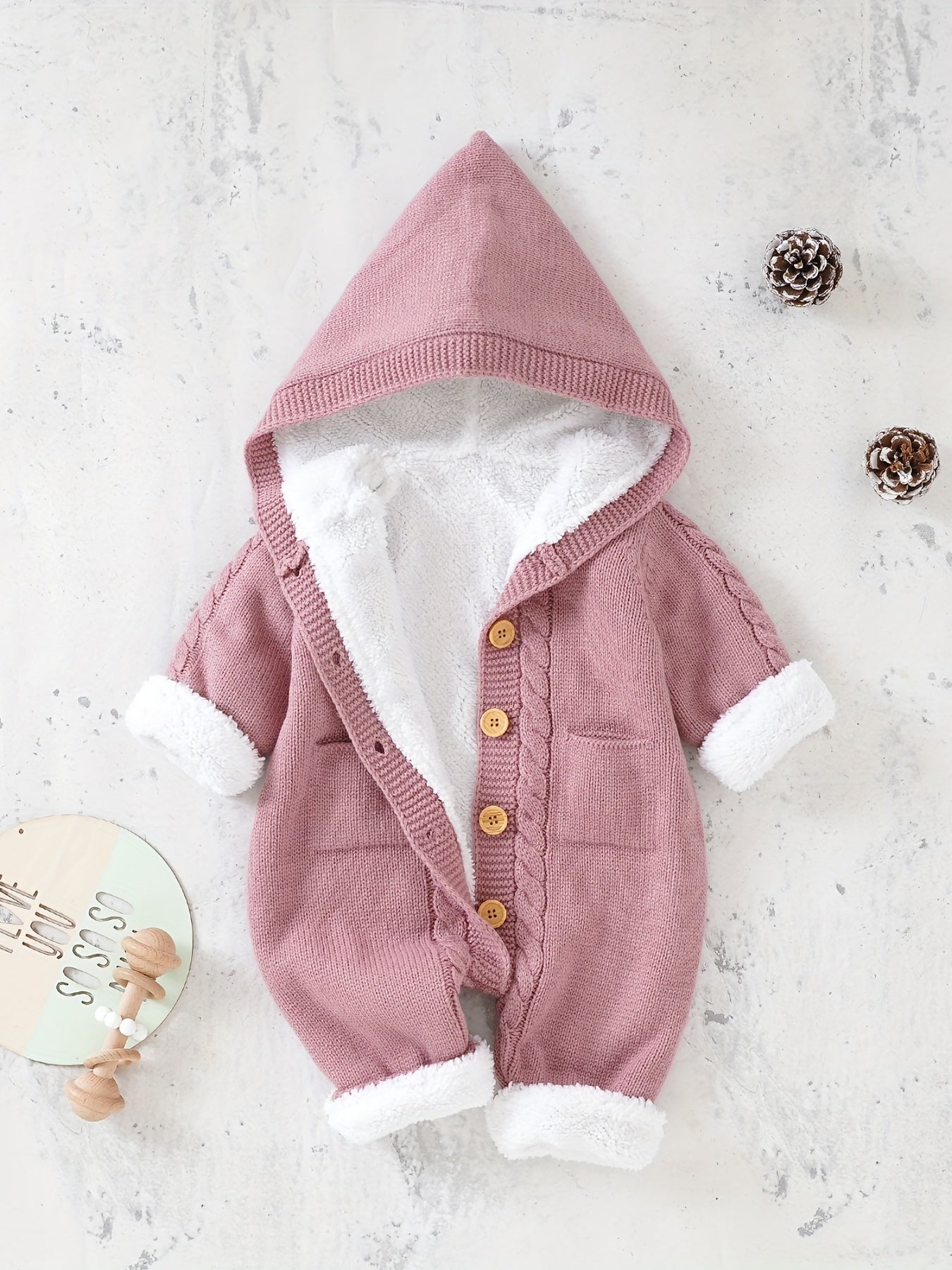 Newborn Knitted Hooded Jumpsuit with Cashmere