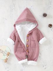 Newborn Knitted Hooded Jumpsuit with Cashmere