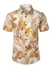 Men's Leaf Pattern Button Up Short Sleeve Shirt