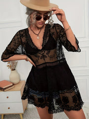 Floral Eyelet Embroidery Cover Up Beach Blouse