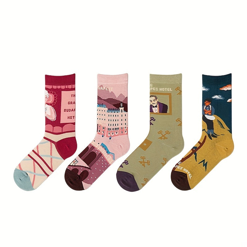 Illustration Print Socks Funny Mid Tube Women's Stockings