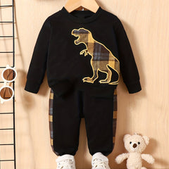 Boys Dino Print Top & Grid Pants 2pc Set