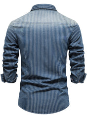 Men's Striped Stretch Denim Shirt Casual Slim Fit Jeans