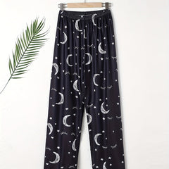Moon & Star Print Sleep Bottom Cozy Long Pants Women's Loungewear
