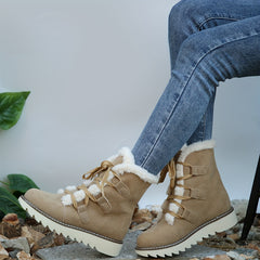Women's Plush Inner Snow Boots Lace up Waterproof Mid Calf Comfortable Non slip