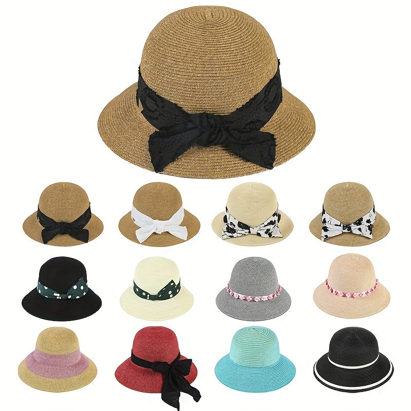 Solid Sun Hat Breathable Bucket Hat Adjustable Straw Beach Hats For Women
