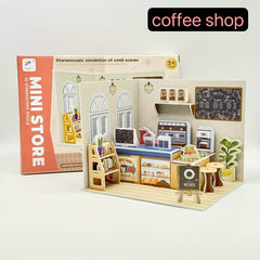 3D House Puzzle DIY Mini Kitchen Living Room Ice Cream Parlor Coffee Cake Set