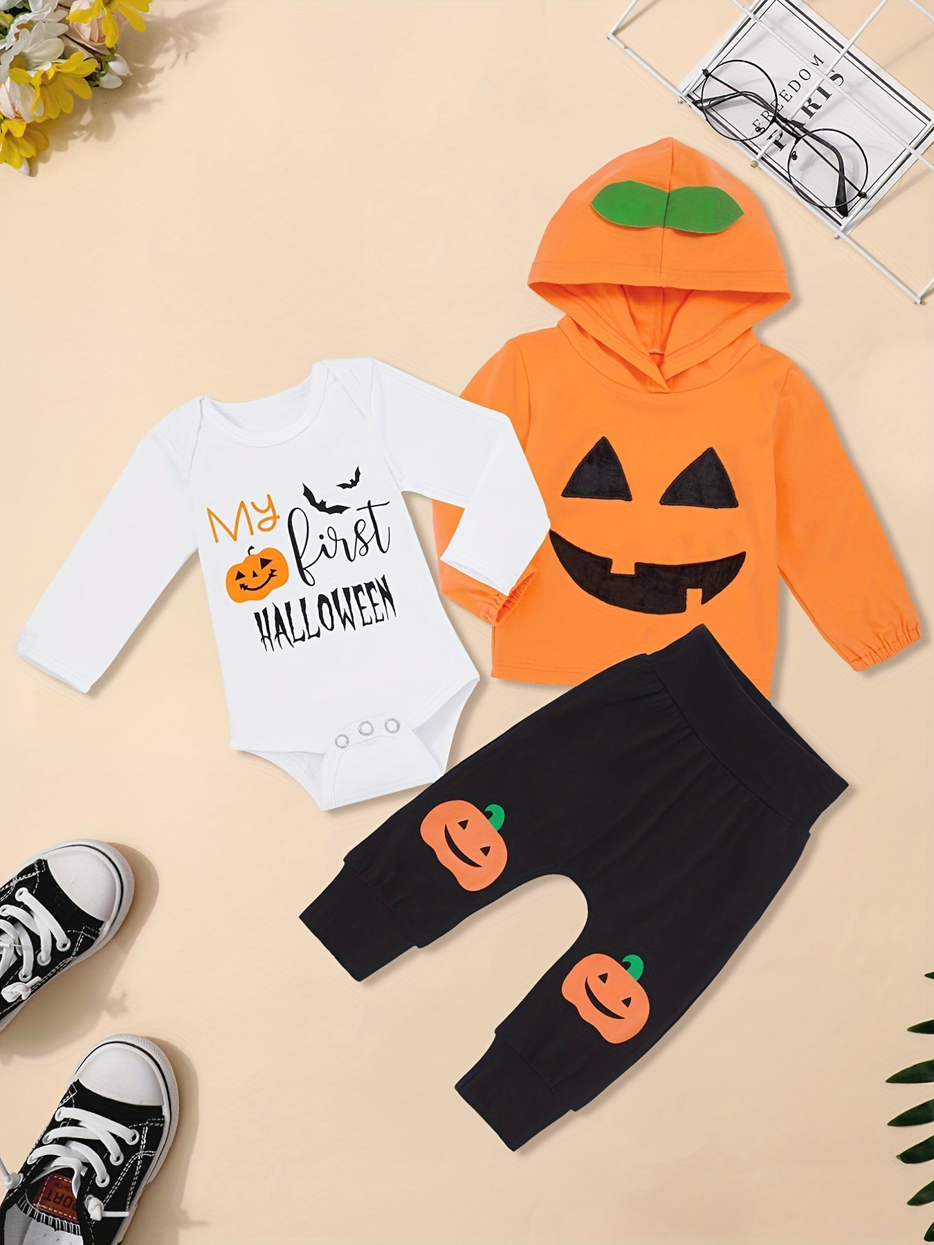 Baby Boy 1st Halloween Outfit Pumpkin Romper Sweatshirt Pants