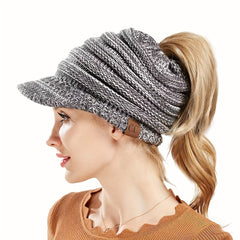 Winter Baseball Cap Ponytail Knit Hat For Women