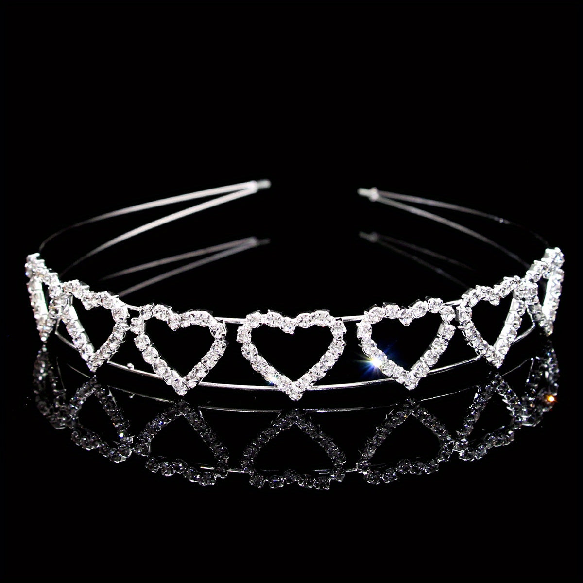Heart Rhinestone Double Hair Band Bridal Wedding Headdress