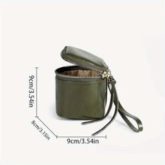 Women's Mini Wax Leather Pu Bucket Bag Ins Retro Style Small Mouth Red