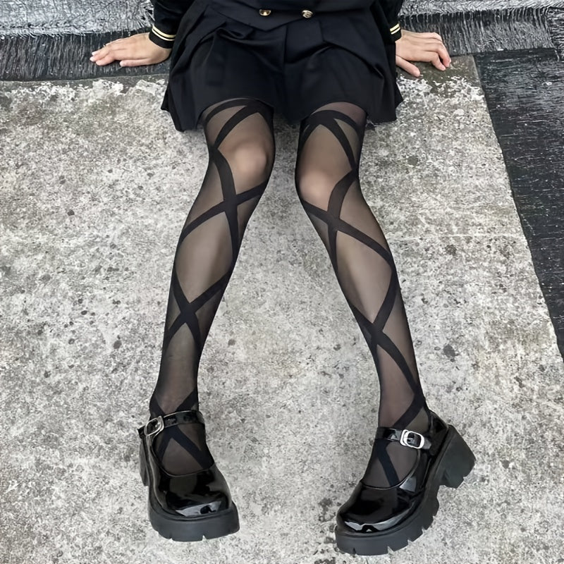 Sexy Lace Cross Bandage Tights Breathable Pantyhose