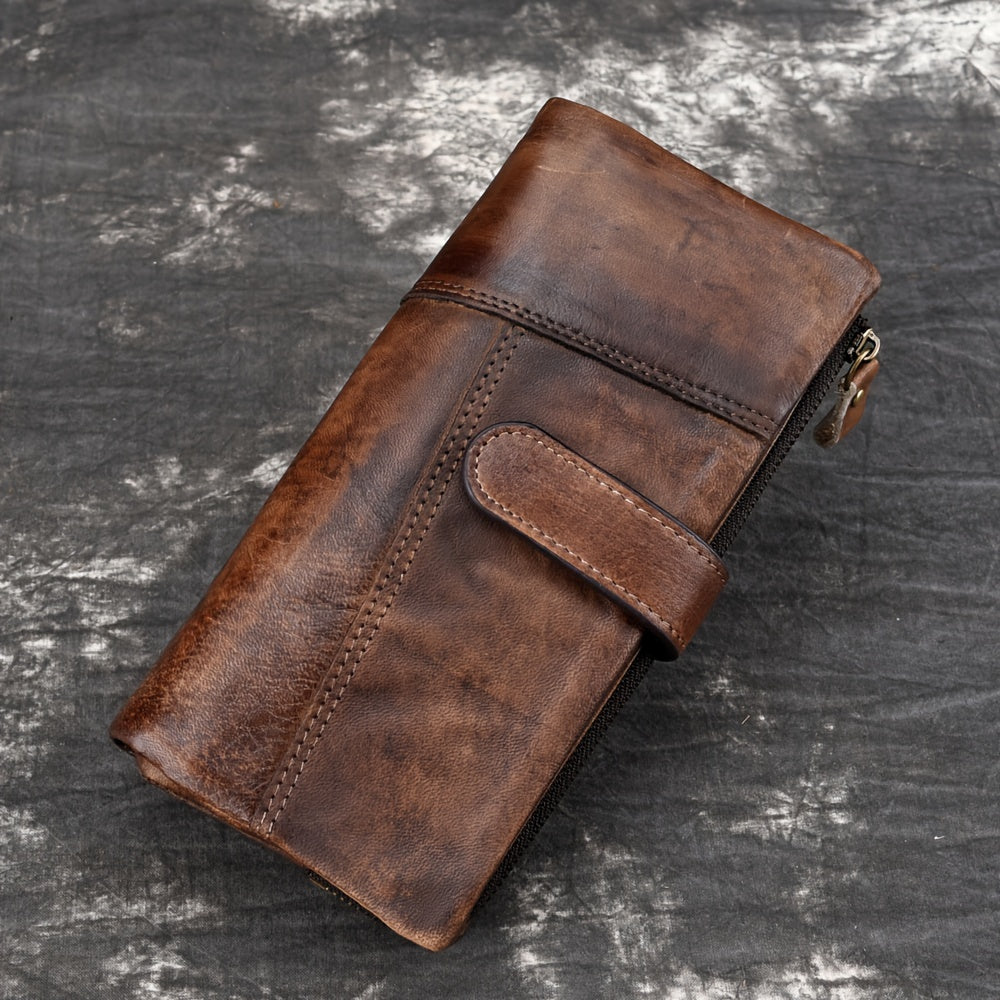Women's RFID Blocking Wallet Brown Retro Style with Buckle Closure