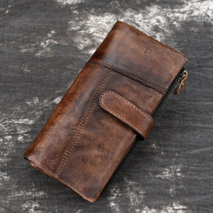 Women's RFID Blocking Wallet Brown Retro Style with Buckle Closure
