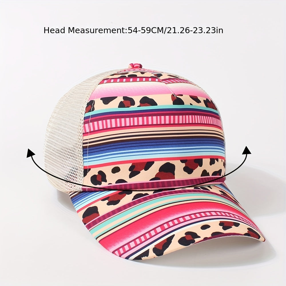 Boho Print Ponytail Trucker Hat Mesh Pink Baseball Cap