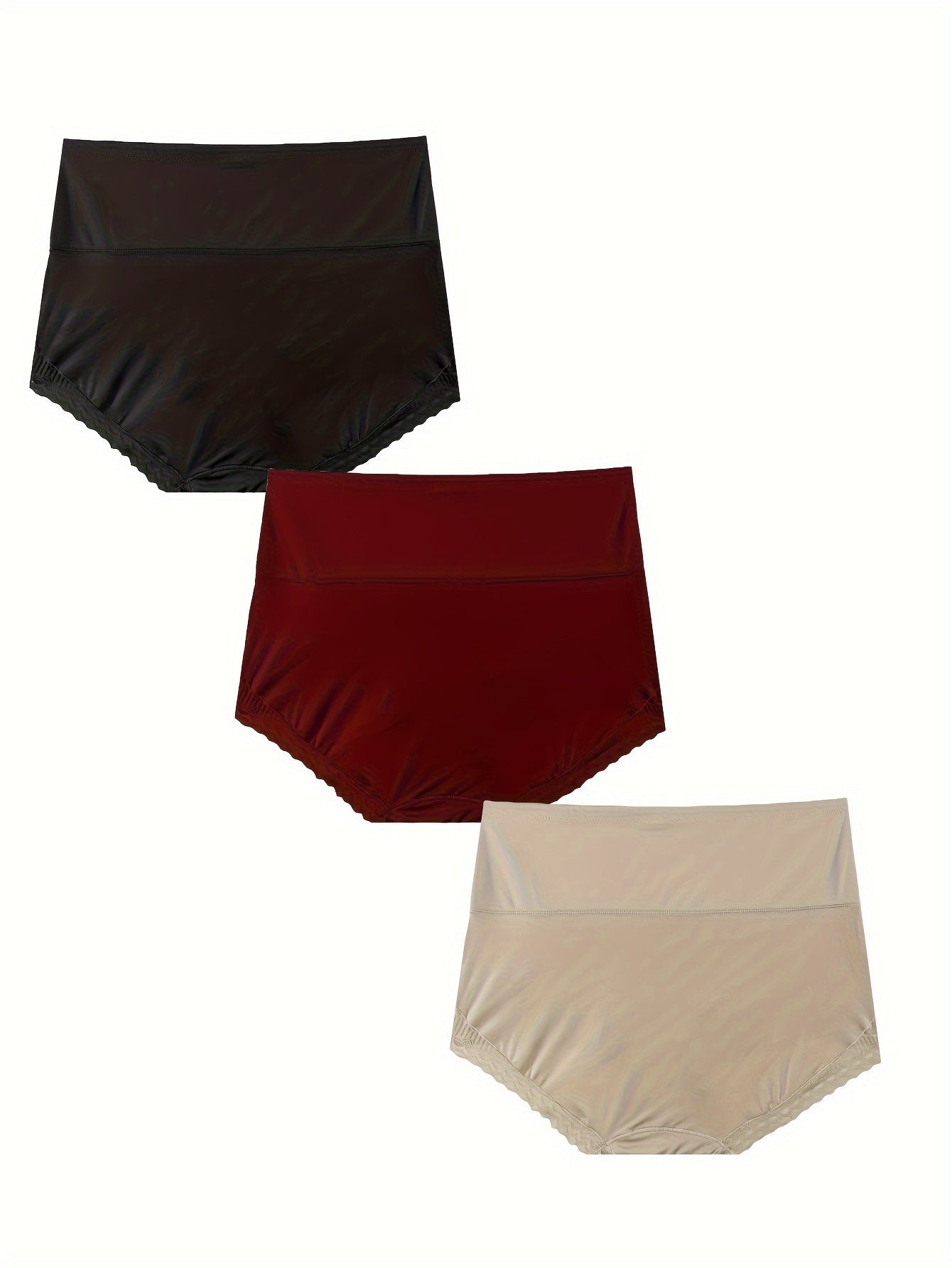 3 Pack Plus Size Panties Set Women's Plus Contrast Lace Trim Wide Waistband