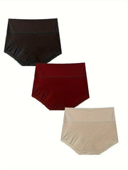 3 Pack Plus Size Panties Set Women's Plus Contrast Lace Trim Wide Waistband