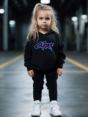 OERYUI Cyber Letter Print Hooded Pullover Pants Set for Sports