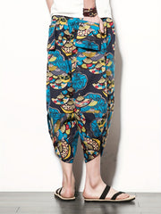 Men's Stylish Pattern Print Loose Cropped Beach Pants