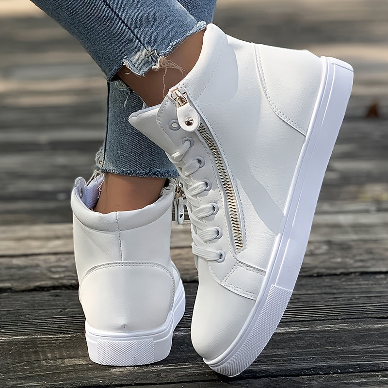 Side Zipper High Top Flat Skate Shoes Wear Resistance Sneakers