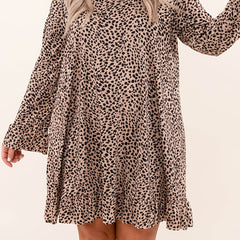Leopard Print Flounce Sleeve Loose Fit Dress
