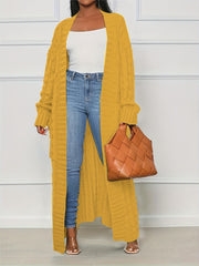 Cable Knit Open Front Longline Cardigan with Pockets