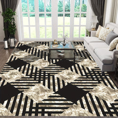 Modern Living Room Area Carpet Line Grid Shading Circular Pattern Hand Washable