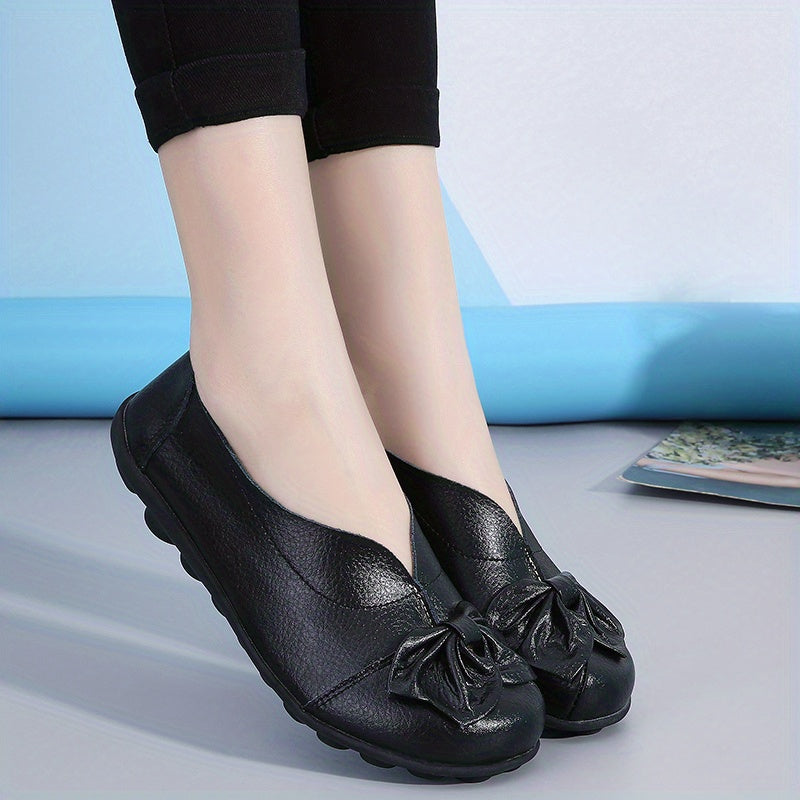 Women's Bowknot Loafers Leather Slip On Comfortable Shoes