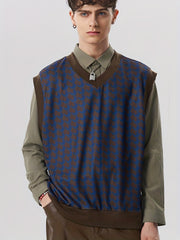 Houndstooth Pattern Vest Men's Casual Vintage Style V Neck Waistcoat