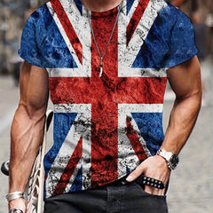 Men's Vintage British Flag Print T shirt Mid Stretch Crew Neck Tee