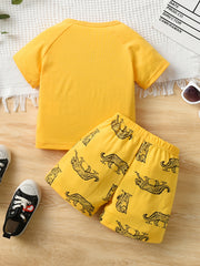 Boys Leopard Casual Outfit T shirt & Shorts Set Summer Kids Clothes