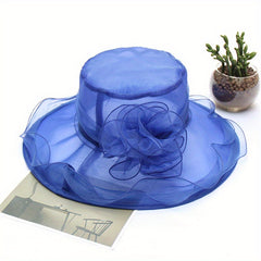 Wide Brim Organza Derby Hat Sunscreen Travel Beach Hat Women