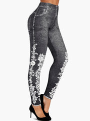 Floral Print High Waist Jeggings Slim Leggings Women's Clothing