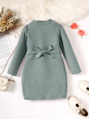 Toddler Girls Waffle Knit Dress With Belt