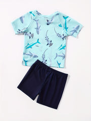 Boys Cartoon Shark Swimwear Set for Beach Vacation