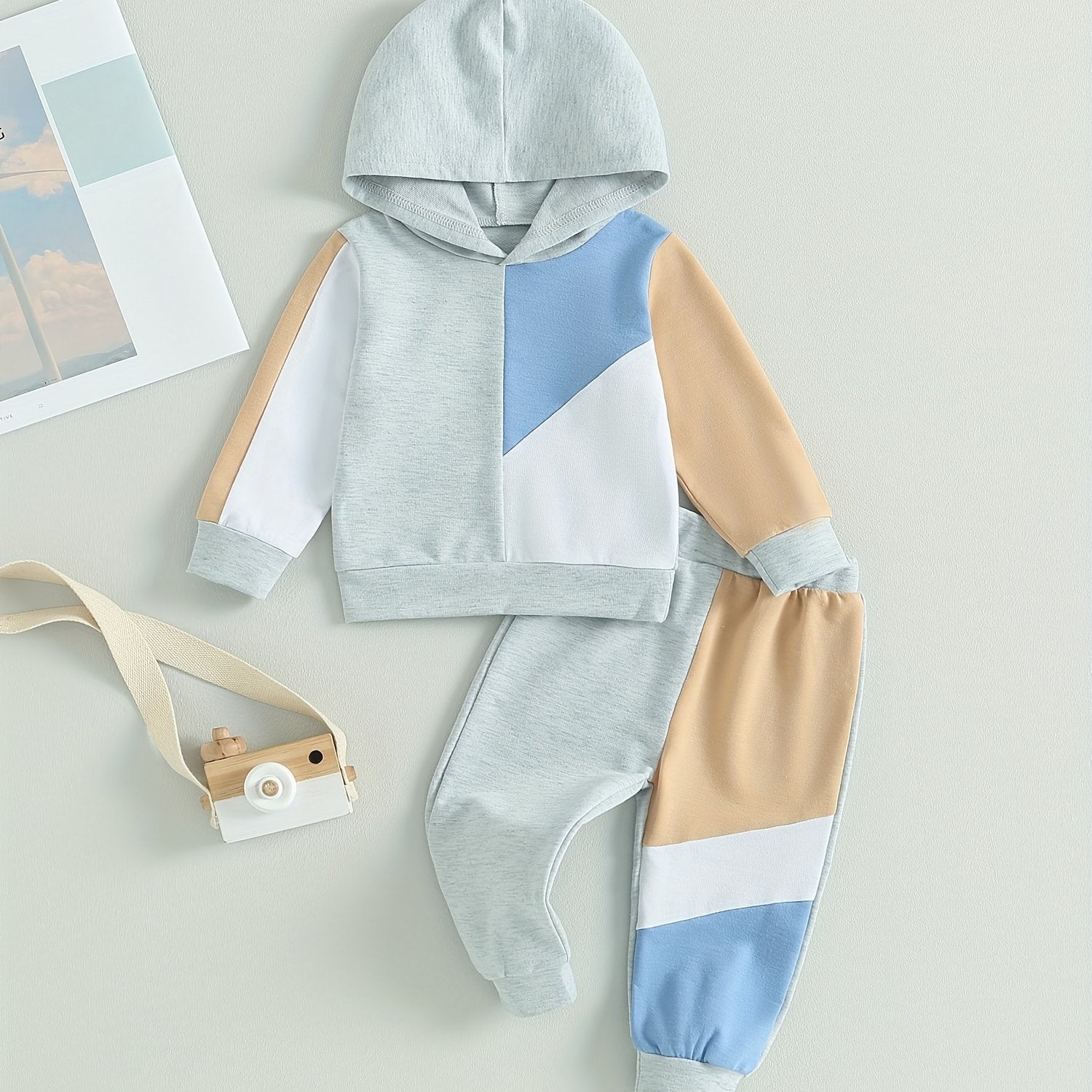 Patchwork Hoodie & Pants Set for Baby Boys