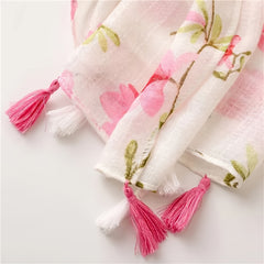 Pink Floral Scarf Tassel Shawl 33 46' 70 87' Women Head Wrap Turban