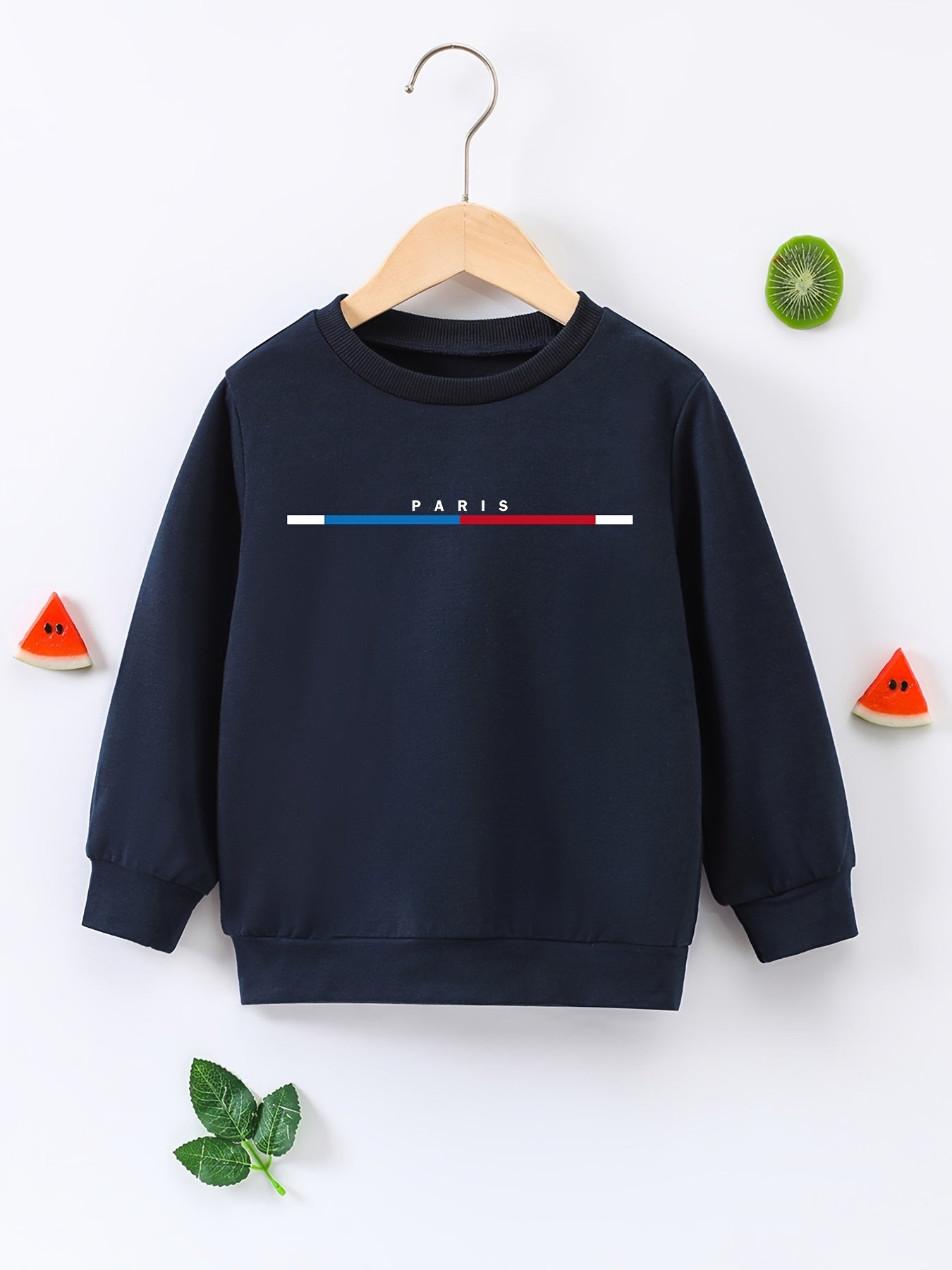 PARIS Letter Print Boys Casual Pullover Sweatshirt Long Sleeve Crew Neck Tops