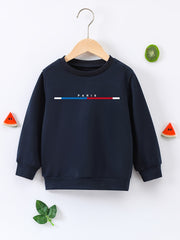 PARIS Letter Print Boys Casual Pullover Sweatshirt Long Sleeve Crew Neck Tops